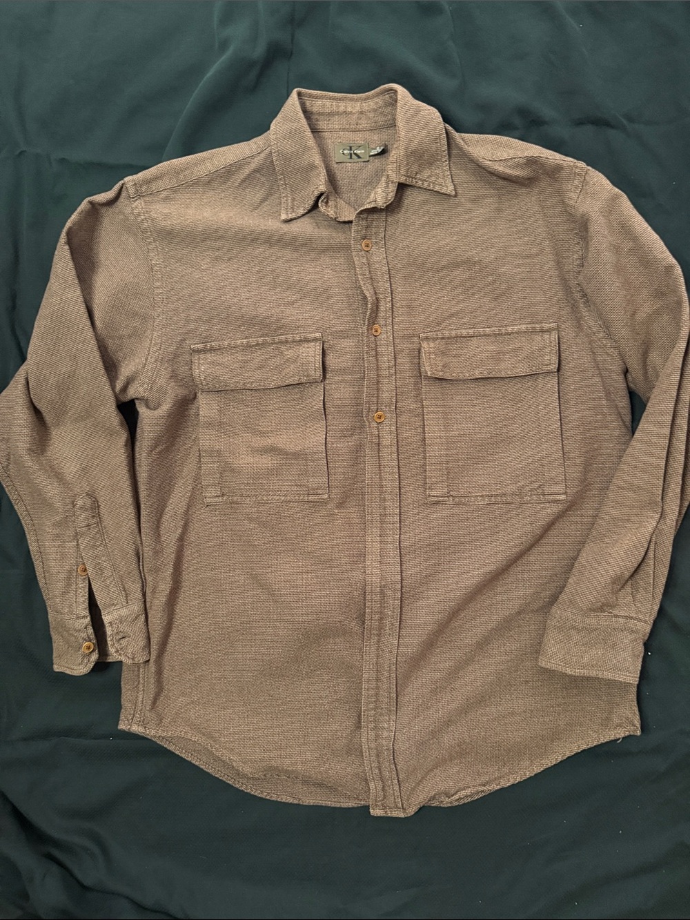 Calvin Klein Brown Long-Sleeve Overshirt with Dual Chest Pockets